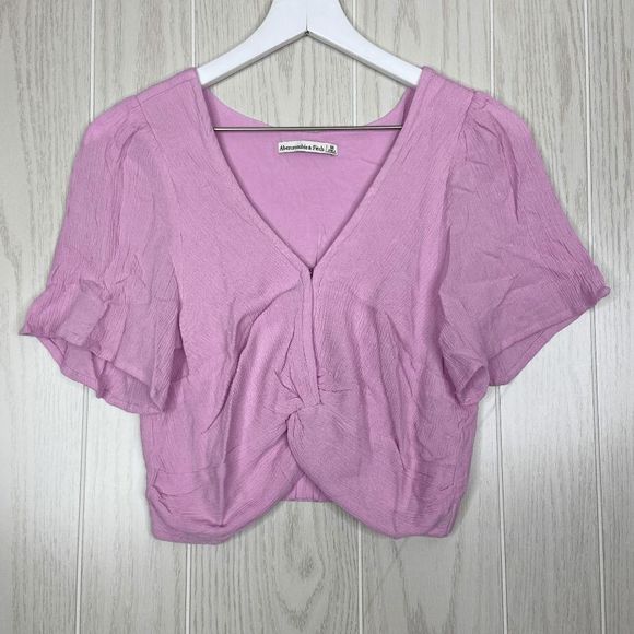 Abercrombie & Fitch Tops - Abercrombie & Fitch Knot-Front Flutter Sleeve Crop Top Women's Pink Size M
